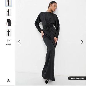 ASOS satin maxi dress batwing sleeve and wrap waist in black SIZE 4 AND 6